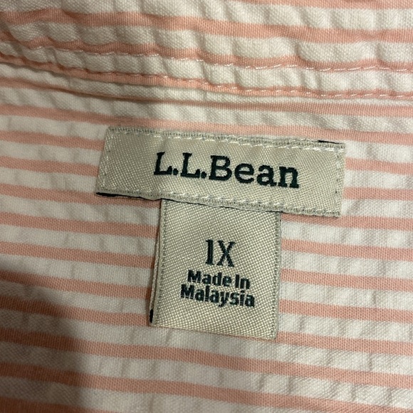 B  LL Bean casual pink stripe button front short sleeve plus size shirt one 1X - Picture 4 of 5